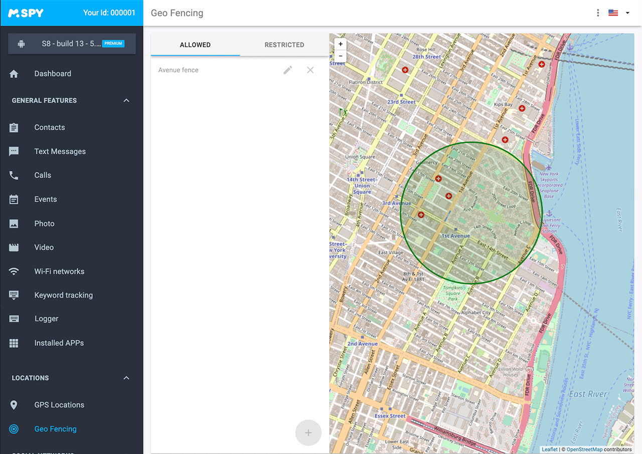 Geofencing – Acesse toda movimentação do aparelho em um mapa conveniente com o mSpy.